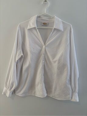 Talbots White Ribbed Button-Front Shirt